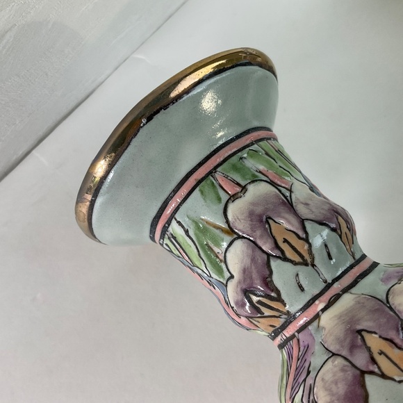 Vintage Chinoiserie Candle Holders Pastel Textured Boho Decor - One Pair (2) - Picture 12 of 13